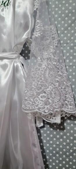 Robe Cetim Manga Longa Evasê Renda Noiva Mara