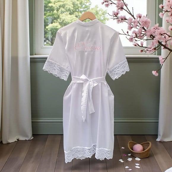 Robe Elastano Premium Manga Renda 3/4 Cetim Bordado Noiva