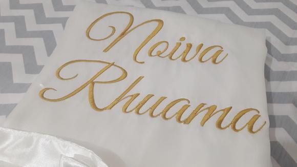 Robe hobbe cetim bordado noiva debutante nome