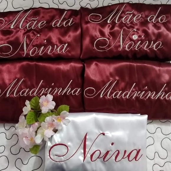Robe hobby roupão bordado noiva renda brasão marsala branco