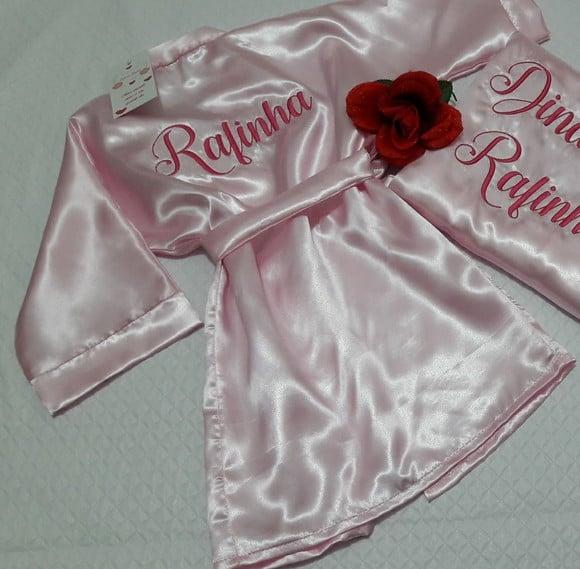 Robe Infantil cetim personalizado daminha manga longa
