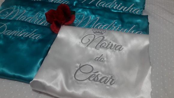 Robe Roupão Cetim Bordado Noiva Mãe Debutante