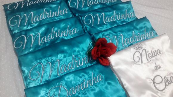 Robe Roupão Cetim Bordado Noiva Mãe Debutante