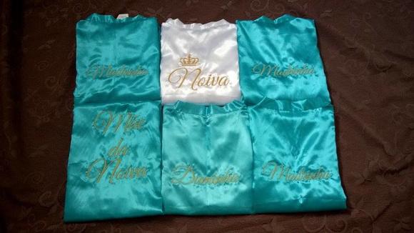 Robe Roupão Cetim Bordado Noiva Mãe Debutante