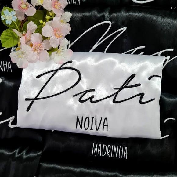 Robe roupão cetim noiva madrinha personalizado