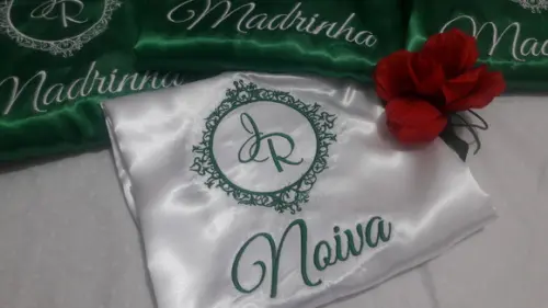 01 un Robe roupão hobbe cetim verde noiva brasão madrinha
