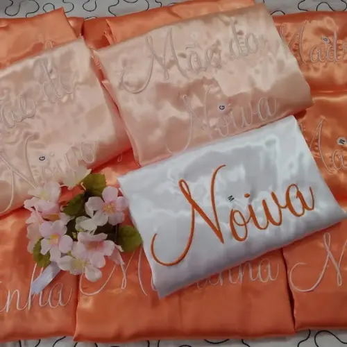 1 robe laranja hobby bordado salmão branco noiva madrinha