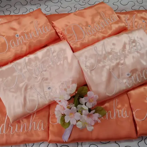 1 robe laranja hobby bordado salmão branco noiva madrinha