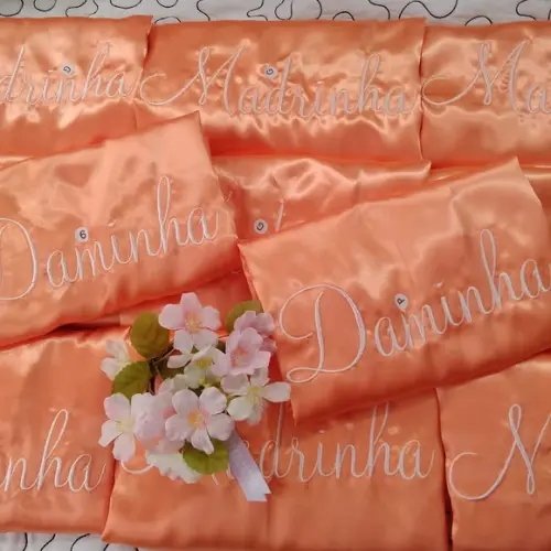 1 robe laranja hobby bordado salmão branco noiva madrinha