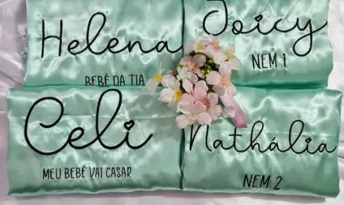8 Robe Cetim Bordado Noiva Mãe Debutante Nome Personalizado