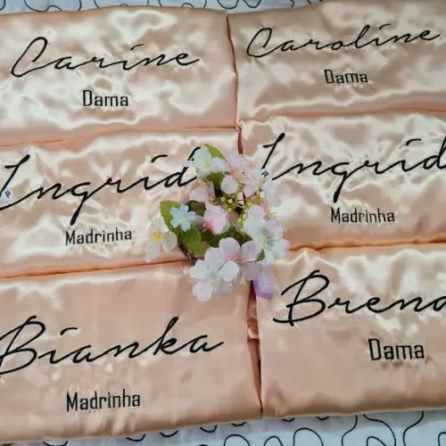 8 Robe Cetim Bordado Noiva Mãe Debutante Nome Personalizado