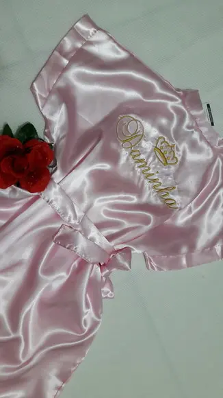 Kit 1 Robes Infantil Cetim Bordado Personalizado