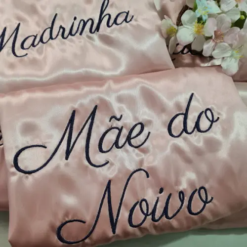 Kit 11 Robe Cetim Bordado Noiva Madrinha Rosê Gold Nude