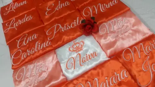 Kit 15 Robe Cetim Bordado Noiva Laranja Madrinha Salmão
