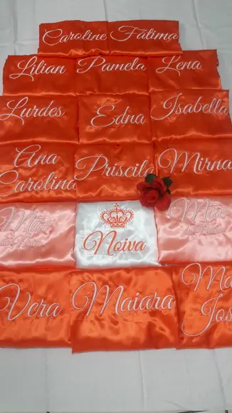 Kit 15 Robe Cetim Bordado Noiva Laranja Madrinha Salmão