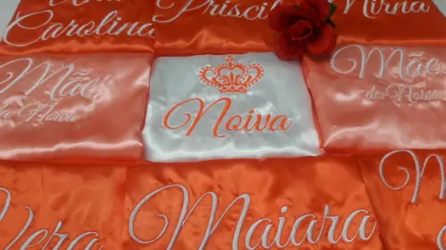 Kit 15 Robe Cetim Bordado Noiva Laranja Madrinha Salmão