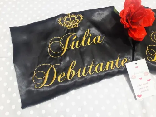 Kit 2 Robes Cetim Bordado 15 Anos Coroa Mãe Debutante Preto