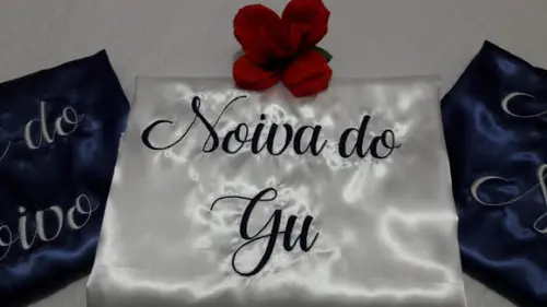 kit 3 Robes cetim bordado irmã mãe debutante marinho