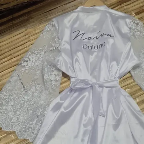 Kit 3 Robes Longo em Cetim Elastano e Renda Personalizado