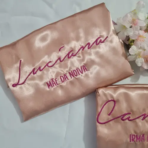 Kit 7 Robe Cetim Bordado Noiva Debutante Nome Nude Rosê
