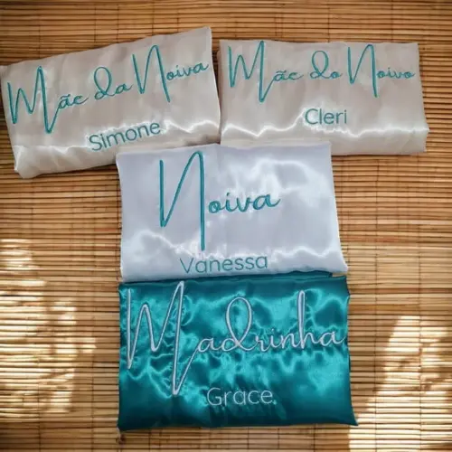 Kit 8 Robe Hobby Roupão Cetim Bordado Noiva Mãe Debutante