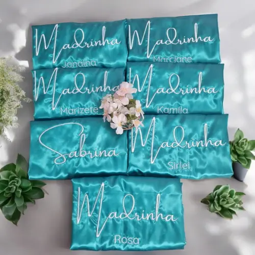 Kit 8 Robe Hobby Roupão Cetim Bordado Noiva Mãe Debutante