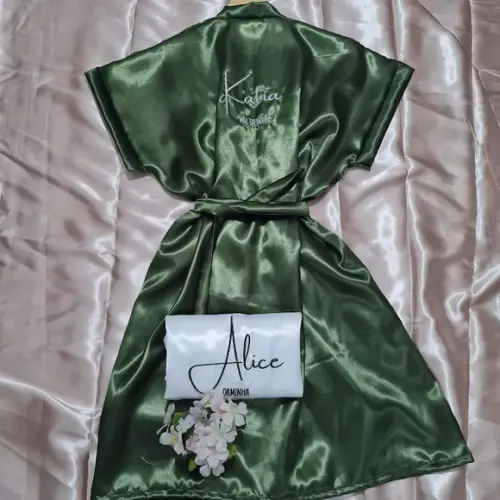 Kit 9 Robe Bordado Noiva Madrinha Hobby Roupão Verde Musgo