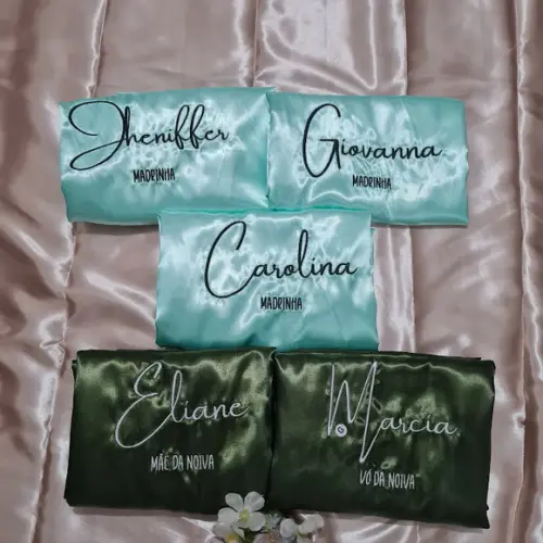 Kit 9 Robe Bordado Noiva Madrinha Hobby Roupão Verde Musgo