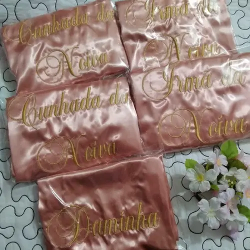 Kit 9 Robes Cetim Bordado Personalizado Debutante Noiva
