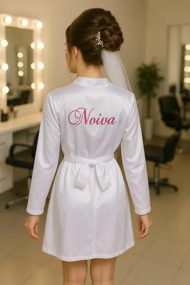 Robe Cetim Manga Longa Bordado Noiva Mãe Debutante