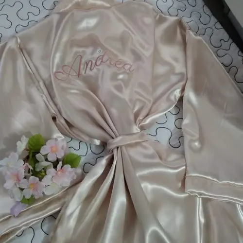 Robe Cetim Manga Longa Bordado Noiva Mãe Debutante