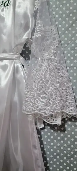 Robe Cetim Manga Longa Evasê Renda Noiva Mara