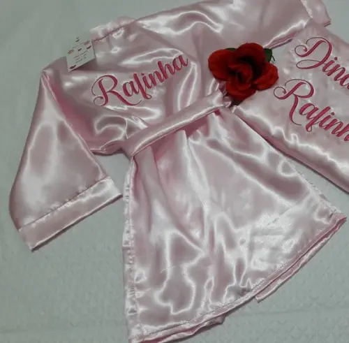 Robe Infantil cetim personalizado daminha manga longa