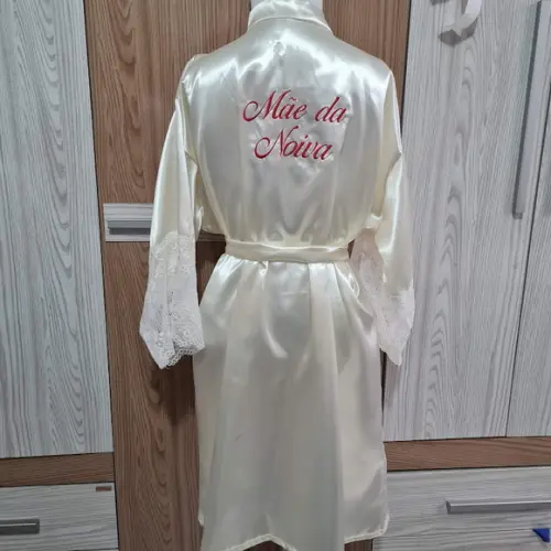 Robe manga renda 3/4 cetim bordado noiva madrinha mãe