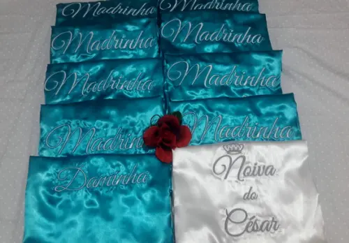 Robe Roupão Cetim Bordado Noiva Mãe Debutante