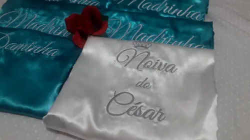 Robe Roupão Cetim Bordado Noiva Mãe Debutante