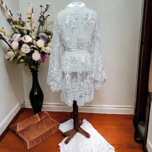 Robe Renda Bordada Noiva Noite Nupcias Lua de Mel