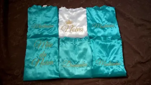 Robe Roupão Cetim Bordado Noiva Mãe Debutante