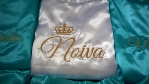 Robe Roupão Cetim Bordado Noiva Mãe Debutante