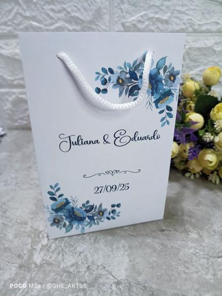 Sacolinha Personalizada Floral Azul - 10x15