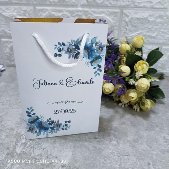 Sacolinha Personalizada Floral Azul - 10x15