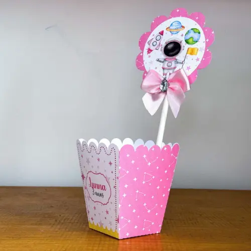 Centro de Mesa Personalizado Astronauta Rosa