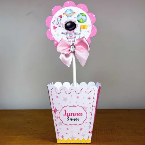 Centro de Mesa Personalizado Astronauta Rosa