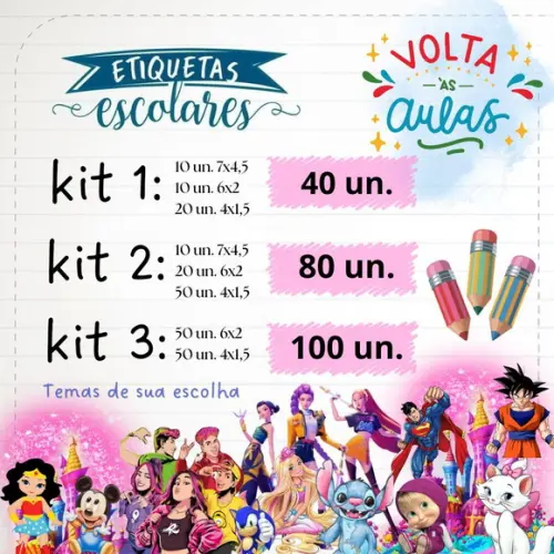 Kit de Etiquetas Escolares Personalizadas - 80 un