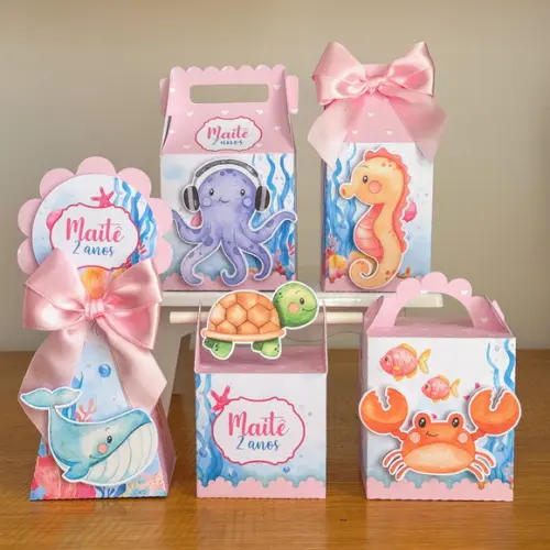 Lembrancinhas Personalizadas Fundo do Mar Rosa - 20 Pçs