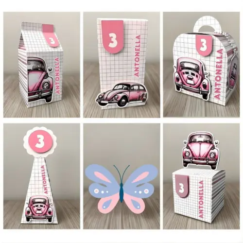 Lembrancinhas Personalizadas Fusca Rosa- 50 Pçs