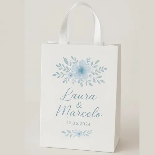 Sacolinha Personalizada Floral Azul - 10x15