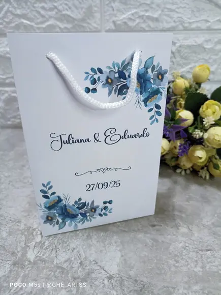 Sacolinha Personalizada Floral Azul - 10x15