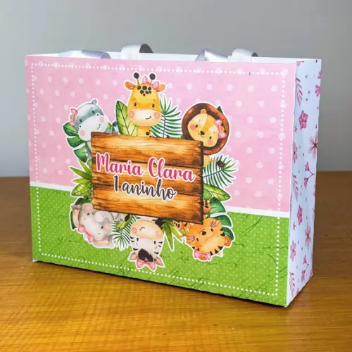 Sacolinha Personalizada Safari Rosa - 10x15 - Jl