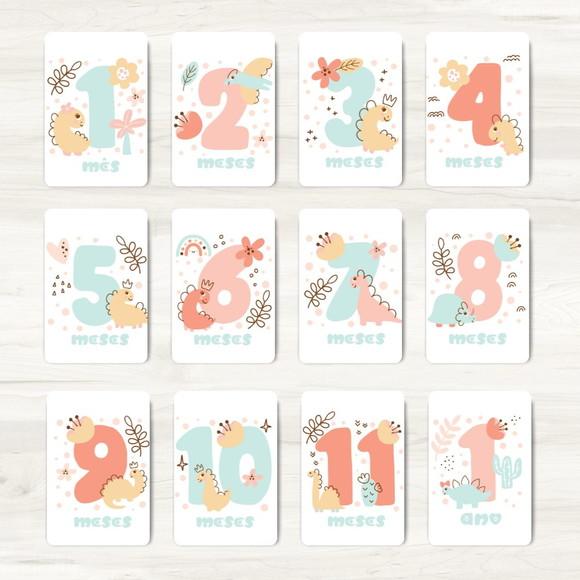 Cards Mesversário Dino Fofinha - Arquivo Digital